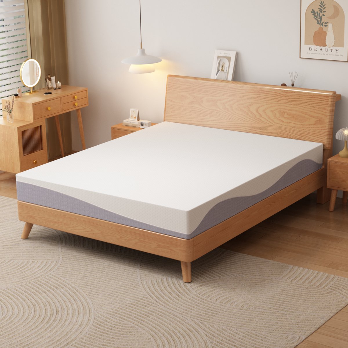 OKWISH Schuimmatras 140x200 cm - Dubbelzijdige Hardheid H3 en H4 - Afneembare Wasbare Hoes - OEKO-TEX - Wit Grijs