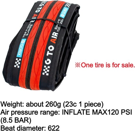 Gevouwen rode en zwarte GTO AIR Sport 700x25c GORIX fietsband.