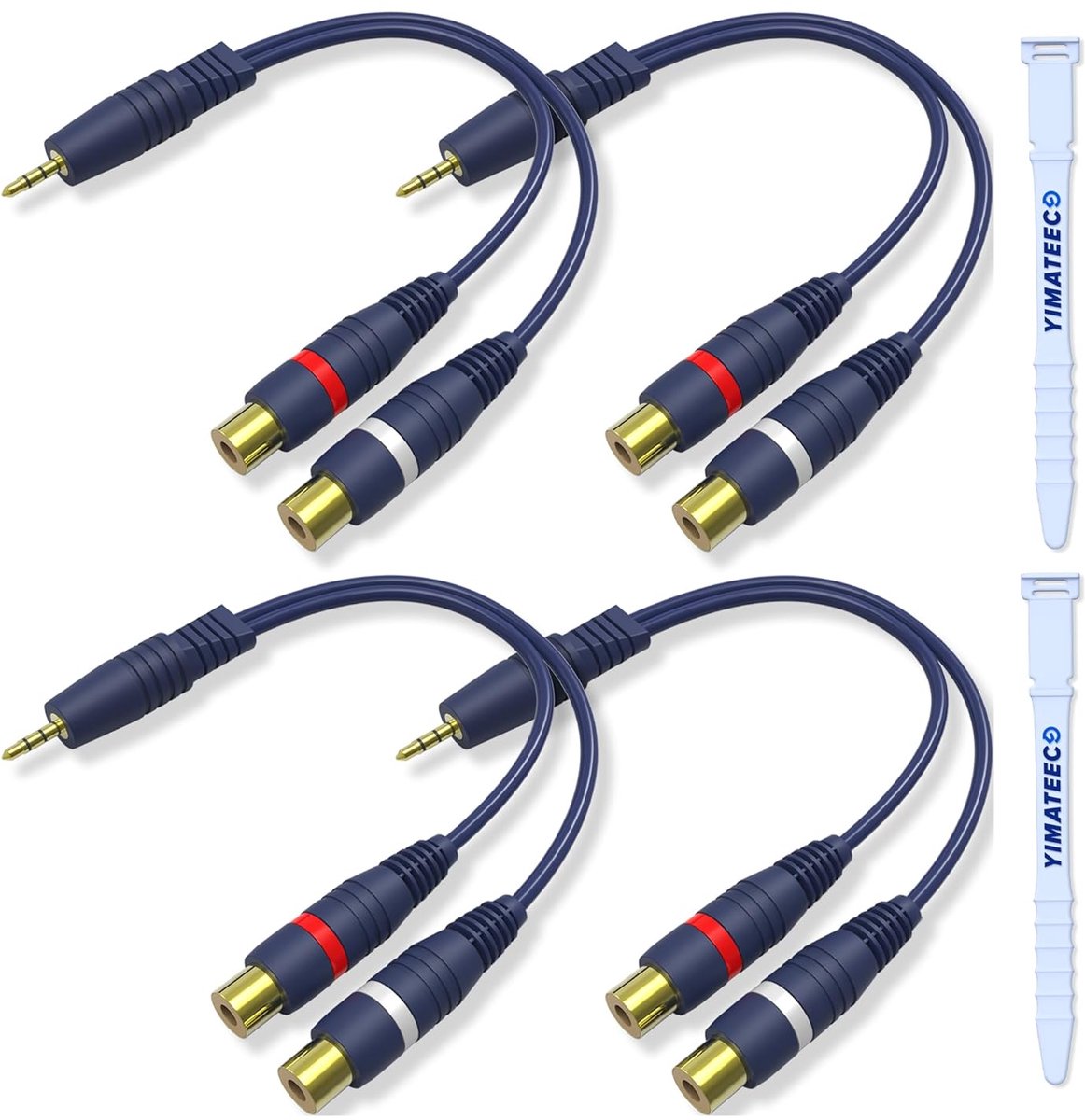 RCA Y-Splitter Kabel 3,5mm Jack naar Dubbele Vrouwelijke RCA Audiokabel - Stereo Adapter voor Thuisbioscoop, Versterker en Luidspreker - 4 Stuks Blauw