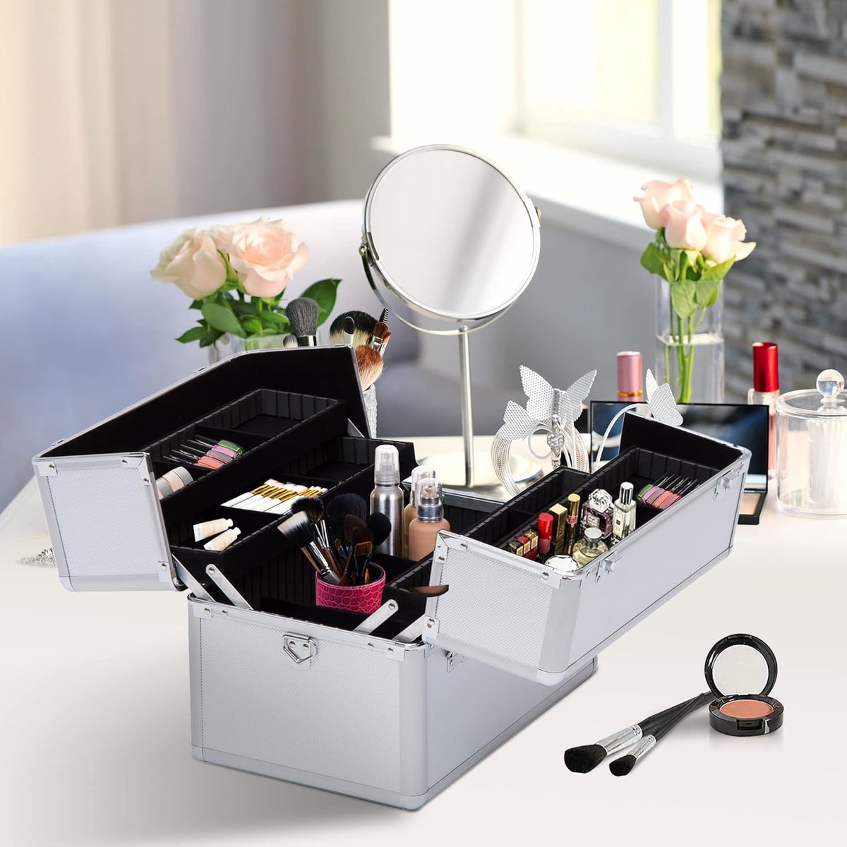 3-Tier Make-Up Koffer met Sleutels - Professionele Cosmetica Organizer - 36,5 x 24 x 29 cm