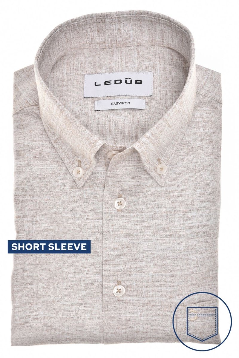 Korte mouw overhemd Ledub beige gemêleerd button-down collar