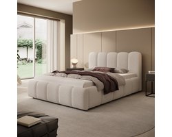 Meubella - Tweepersoonsbed Nolena - Beige stof - 140x200 cm