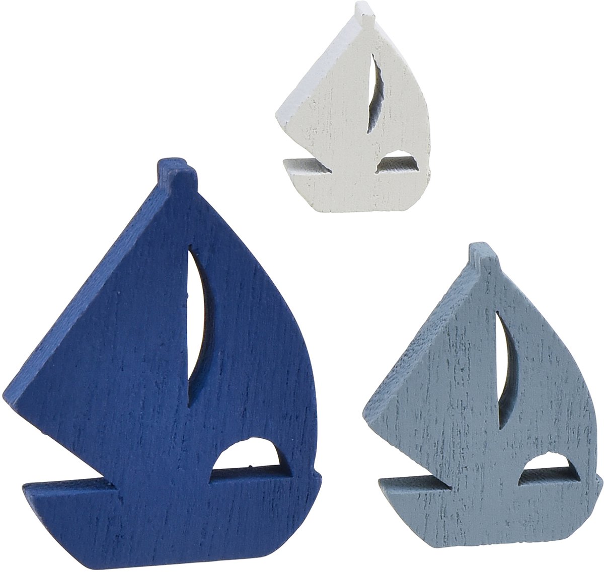 Strooidecoratie houten zeilbootdecoratie blauw wit 2cm–6cm 24 st, 24 S