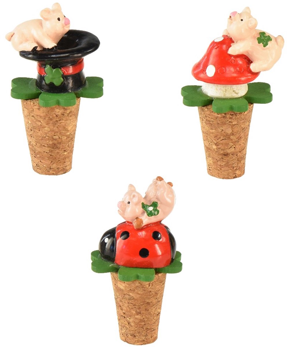 Wijnkurk champagnekurk wijnstopper gelukssymbolen 6,5cm 3 st, 3 Stück