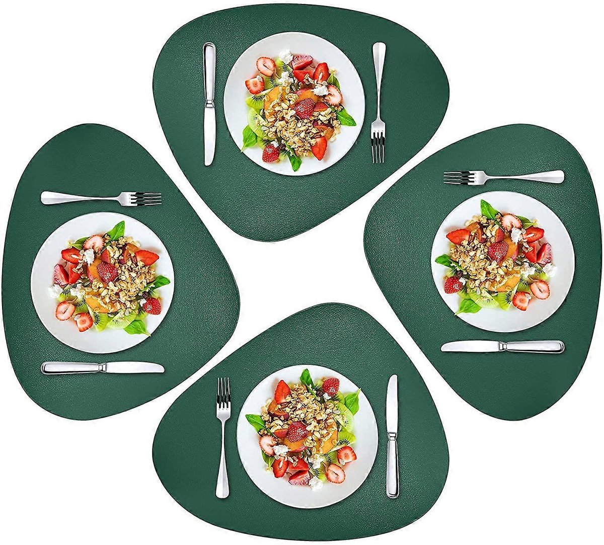 Moderne placematset (4 stuks), ronde leren placemats, geschikt voor keukentafels.