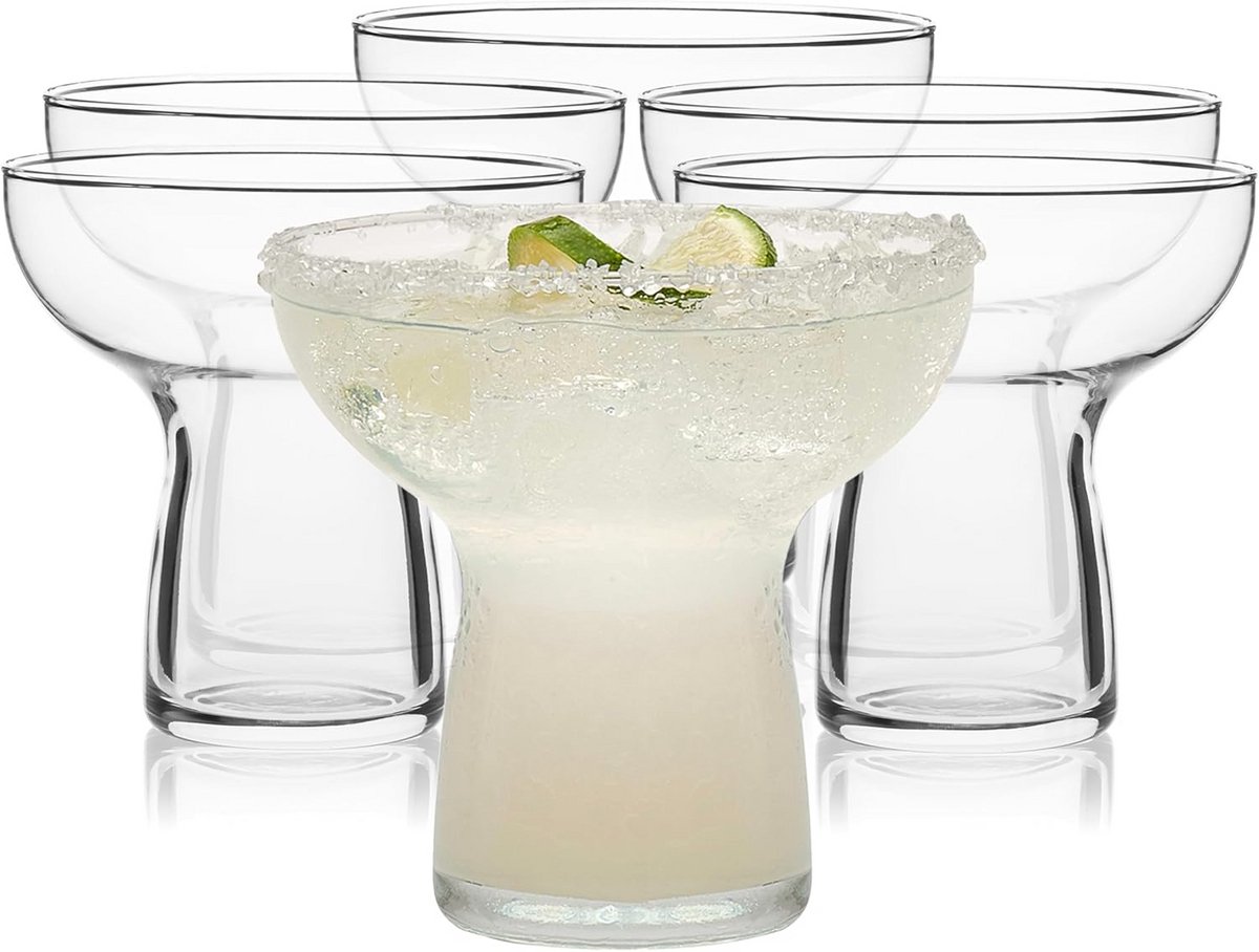 Set van 6 moderne steelloze margarita glazen, lichtgewicht, unieke bar glazen 290 ml
