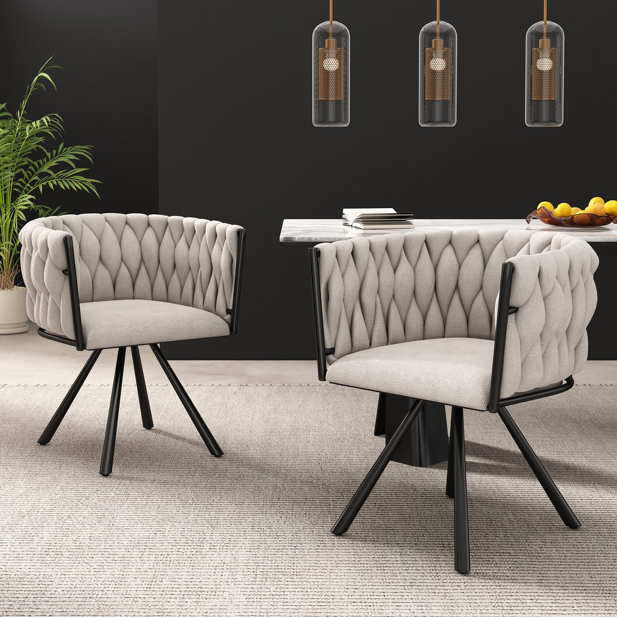 FloraGrace Eetkamerstoel Set Van 2 - 360 Graden Draaibaar En Ergonomische Rugleuning - Voo