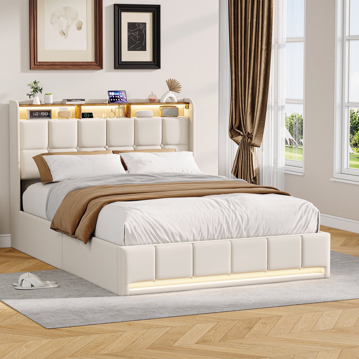 SHOPENTRA Opbergbed 160x200 cm Beige thumbnail 5