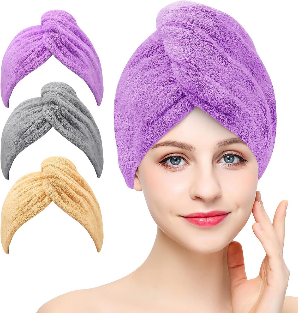 Microvezel Haarhanddoek Set (3 Stuks) - Sneldrogend & Anti-Pluis voor Lang en Krullend Haar