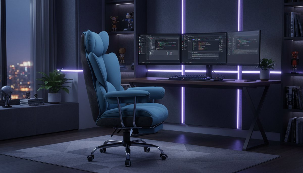 Casa Velluto SkyComfort Gamingstoel met Voetensteun - Blauw - afbeelding 2