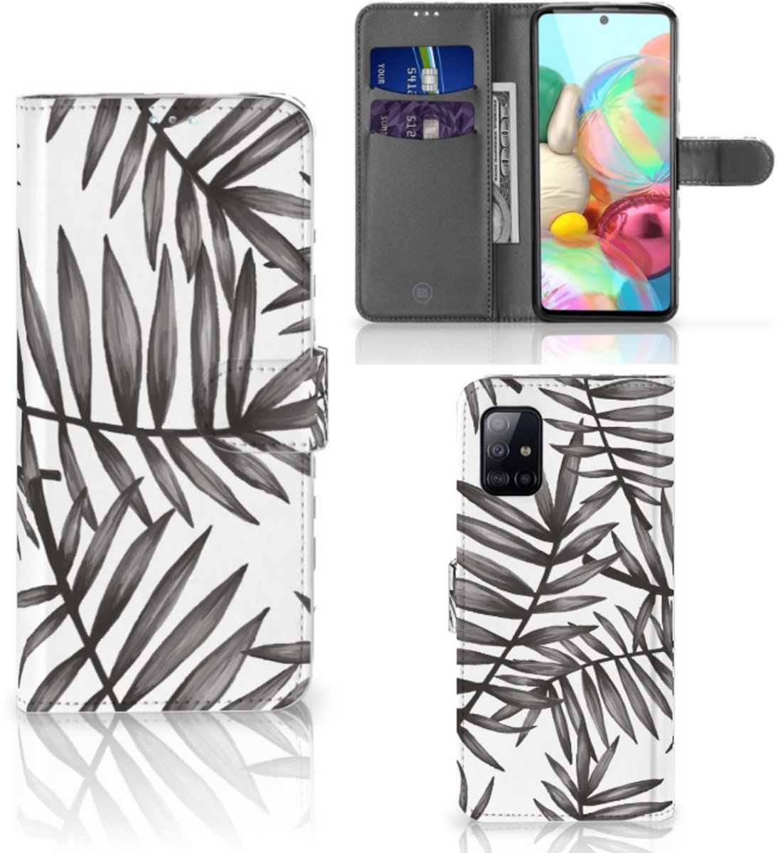 Samsung Galaxy A71 Hoesje Leaves Grey