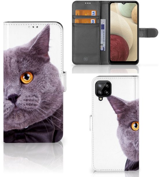 Book Case voor Samsung Galaxy A12 Telefoonhoesje met Pasjes Kat
