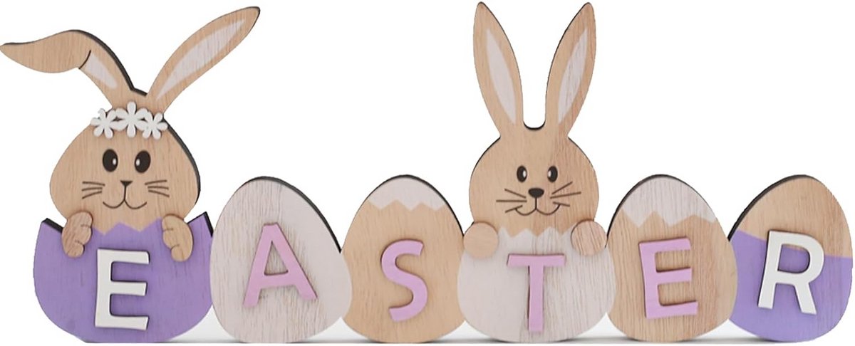Houten paashaas decoratie - Perfecte paasdecoratie en staander voor een vrolijke sfeer