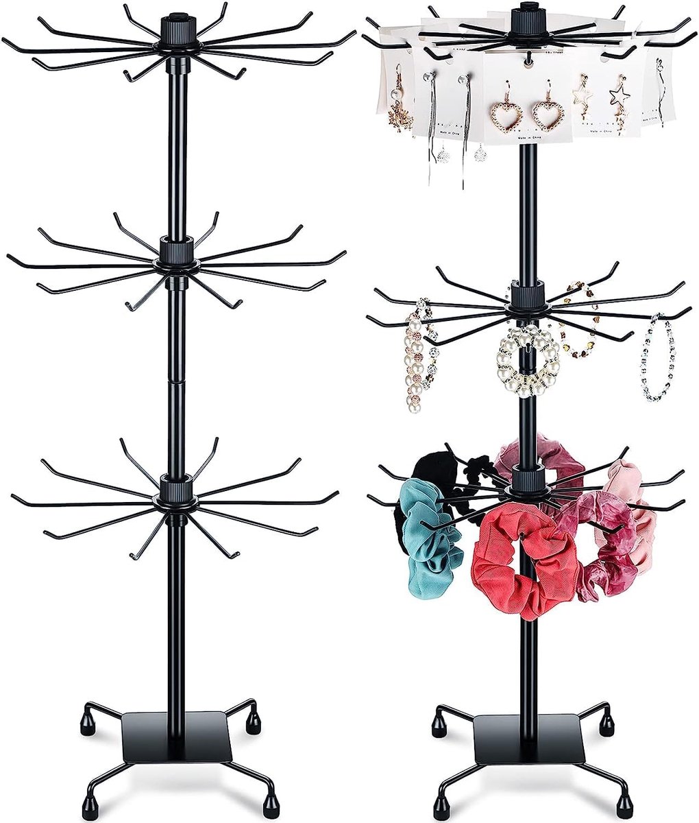 Roterende Sieraden Display Rek 2 Stuks - Verstelbare 3 Niveaus Sieraden Toren voor Sleutelhangers, Oorbellen en Kettingen