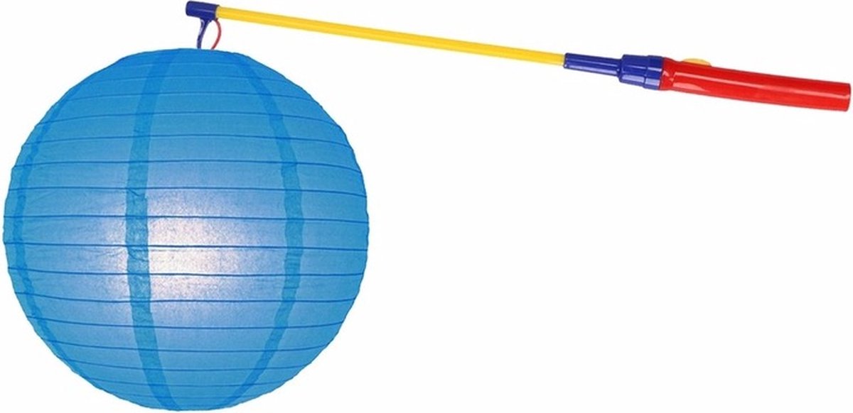 Blauwe lampion 25 cm met lampionstokje - Sint Maarten lampionnen