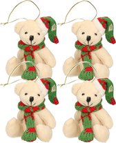 5x Kersthangers knuffelbeertjes wit met gekleurde sjaal en muts 7 cm - Kerst hangdecoratie - Kerstboom versiering