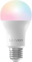 Ledvion Slimme RGB+CCT E27 LED-lamp, Wi-Fi-verlichting, Wifi-lamp, dimbaar, 8W, 806 Lumen, compatibel met onder andere Alexa en Google Home