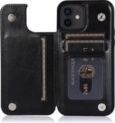 Hoesje geschikt voor iPhone 12 Mini - Backcover - Pasjeshouder - Portemonnee - Kunstleer - Zwart