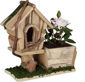 Relaxdays Bloempot met vogelhuisje - plantenbakje - hout - buiten - decoratief - natuur