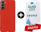 Siliconen Backcover Hoesje Samsung Galaxy S21 Plus Rood - Gratis Screen Protector - Telefoonhoesje - Smartphonehoesje