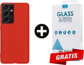 Siliconen Backcover Hoesje Samsung Galaxy S21 Ultra Rood - Gratis Screen Protector - Telefoonhoesje - Smartphonehoesje