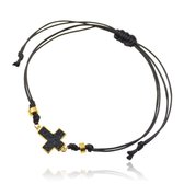 Bracelet de cheville en corde noire avec perles dorées et croix
