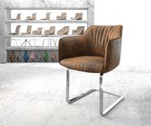 Gestoffeerde-stoel Elda-Flex met armleuning sledemodel vlak chrom bruin vintage