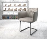 Gestoffeerde-stoel Elda-Flex met armleuning sledemodel rond zwart stripes lichtgrijs