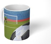 Mok - Koffiemok - Een illustratie van een voetbal op het veld in het stadion - Jongens - Meiden - Kids - Mokken - 350 ML - Beker - Koffiemokken - Theemok