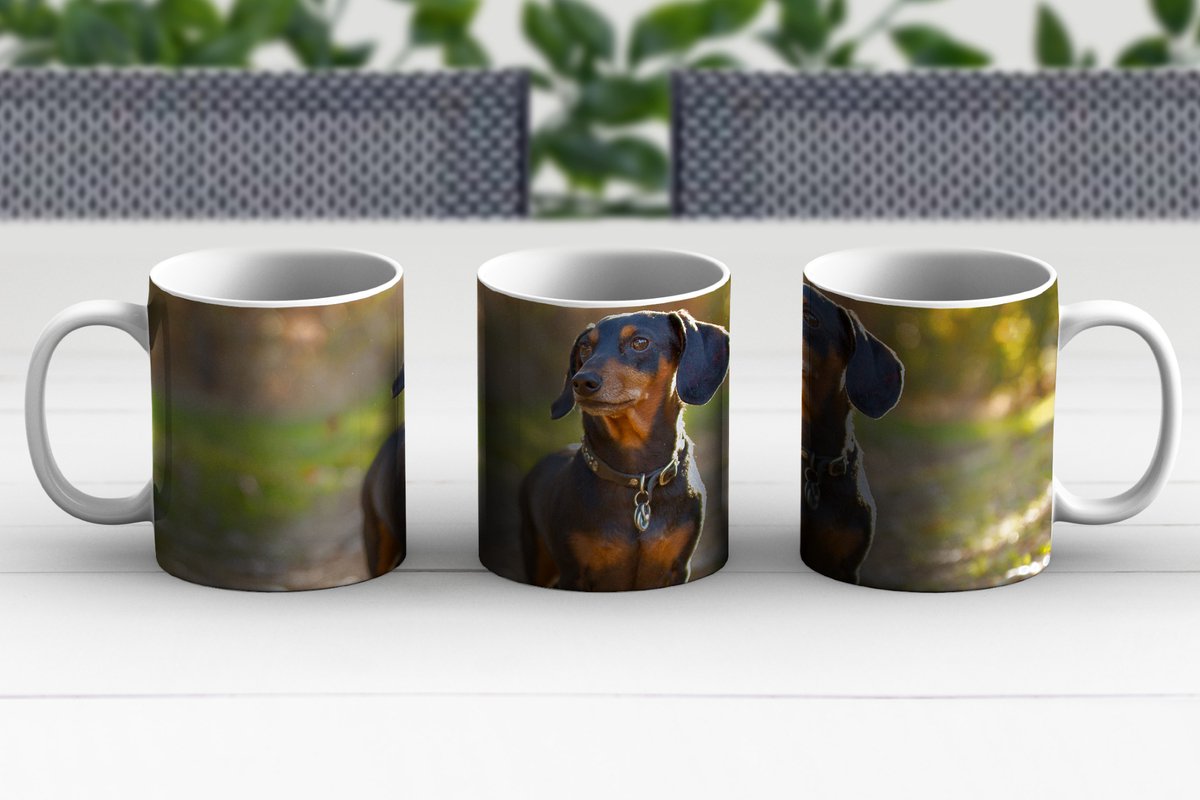 Mok - Koffiemok - Een mooie Teckel in het bos - Mokken - 350 ML - Beker - Koffiemokken - Theemok