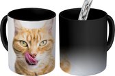 Magische Mok - Foto op Warmte Mokken - Koffiemok - Kat - Tong - Wit - Magic Mok - Beker - 350 ML - Theemok