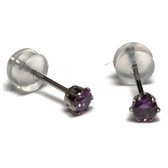 Aramat jewels ® - Zirkonia zweerknopjes rond 3mm oorbellen paars chirurgisch staal