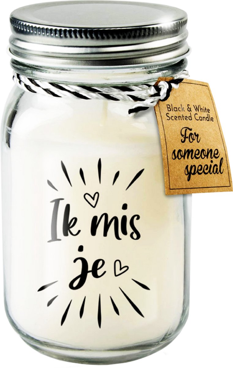 Paper dreams Black & White geurkaars - Ik mis je Zwart wit