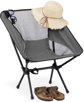 Relaxdays campingstoel opvouwbaar - lichtgewicht - kampeerstoel in tas - relax vouwstoel - grijs