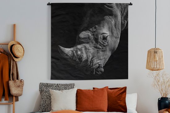 Tapisserie - Toile murale - Rhinocéros - Animal sauvage - Portrait - 120x120 cm - Tapisserie