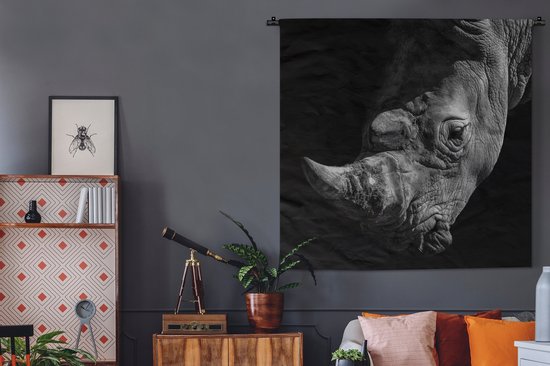 Tapisserie - Toile murale - Rhinocéros - Animal sauvage - Portrait - 120x120 cm - Tapisserie