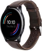 Leer Smartwatch bandje - Geschikt voor  OnePlus Watch leren bandje - donkerbruin - Strap-it Horlogeband / Polsband / Armband