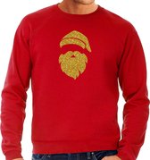 Kerstman hoofd Kerst trui - rood met gouden glitter bedrukking - heren - Kerst sweaters / Kerst outfit 2XL