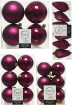 Kerstversiering kunststof kerstballen framboos roze 6-8-10 cm pakket van 50x stuks - Kerstboomversiering