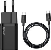Baseus Super-Si Snellader | Quick Charge 25W | Geschikt voor iPhone 15 | Inclusief USB-C Kabel 1M | Zwart