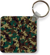 Sleutelhanger - Camouflage patroon met donkere kleuren - Plastic - Rond - Uitdeelcadeautjes