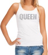 Glitter Queen tanktop wit met steentjes/ rhinestones voor dames - Glitter kleding/ foute party outfit S