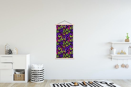 Posterhanger incl. Poster 60x120 cm - Schoolplaat - Dierenprint - Regenboog - Neon - Textielposter - Blanke latten