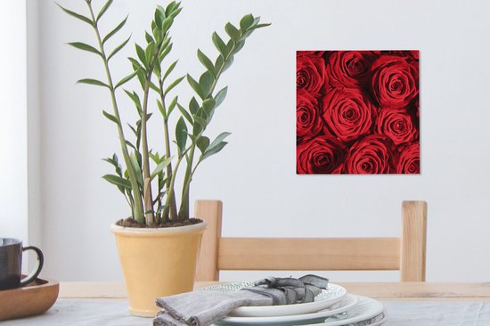 Toile Peinture Roses - Rose - Rouge - 20x20 cm - Décoration murale