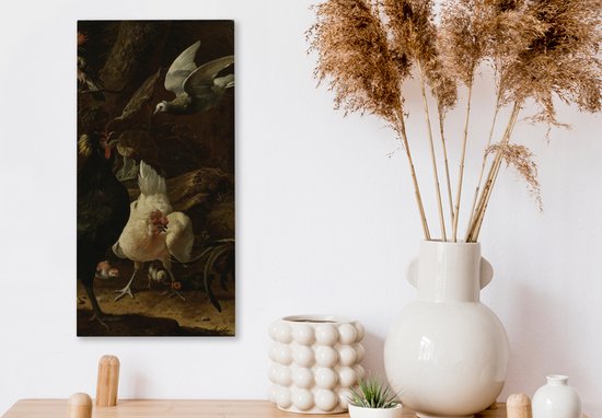 Toile Peinture Vogels dans un Parc - Peinture de Melchior d'Hondecoeter - 20x40 cm - Décoration murale