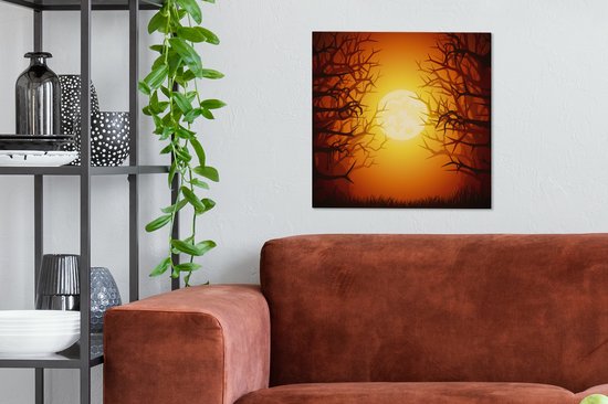 Une forêt illustrée avec des branches dénudées pendant Halloween Toile 50x50 cm - Tirage photo sur toile (Décoration murale salon / chambre)