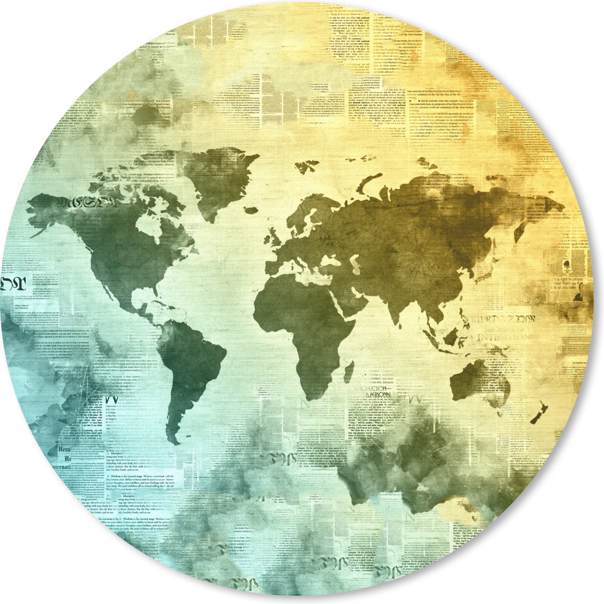 Muismat rond 20x20 cm - Mousepad Wereldkaart - Waterverf - Kleuren - Ronde muismatten