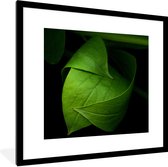 Fotolijst incl. Poster - De details van een groen blad tegen een zwarte achtergrond - 40x40 cm - Posterlijst