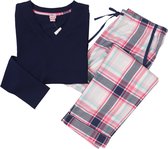 La-V pyjama sets voor Meisjes met geruite flanel broek  Donkerblauw/roze 140-146