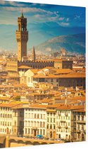 De toren van Palazzo Vecchio voor de heuvels van Florence - Foto op Dibond - 60 x 90 cm